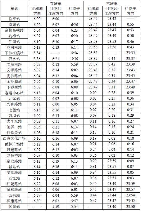 1号线时刻表