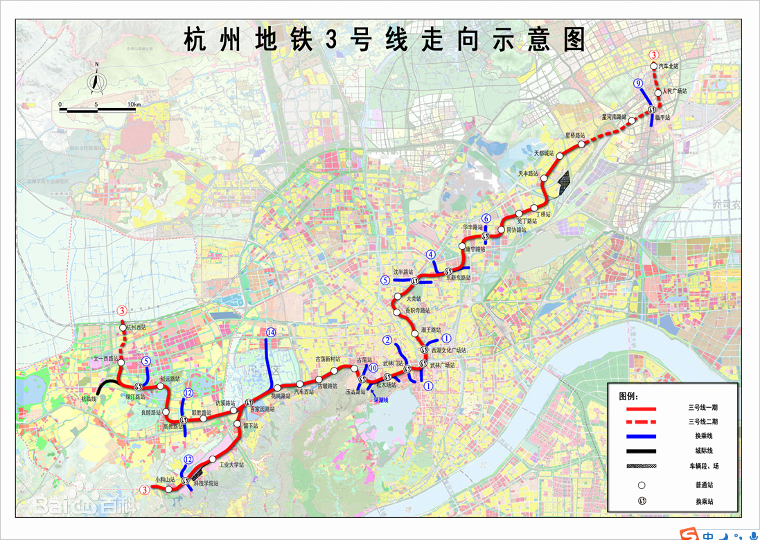 杭州地铁3号线线路图（含站点+开通时间）高清图